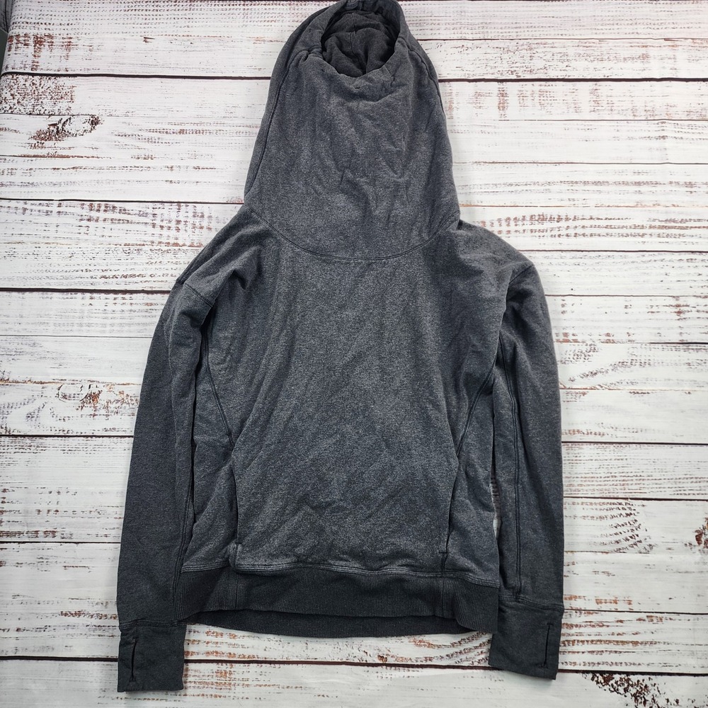 Lululemon Stress Less Hoodie Women's 4 Heathered Dark Gray Cowl Neck Pullover